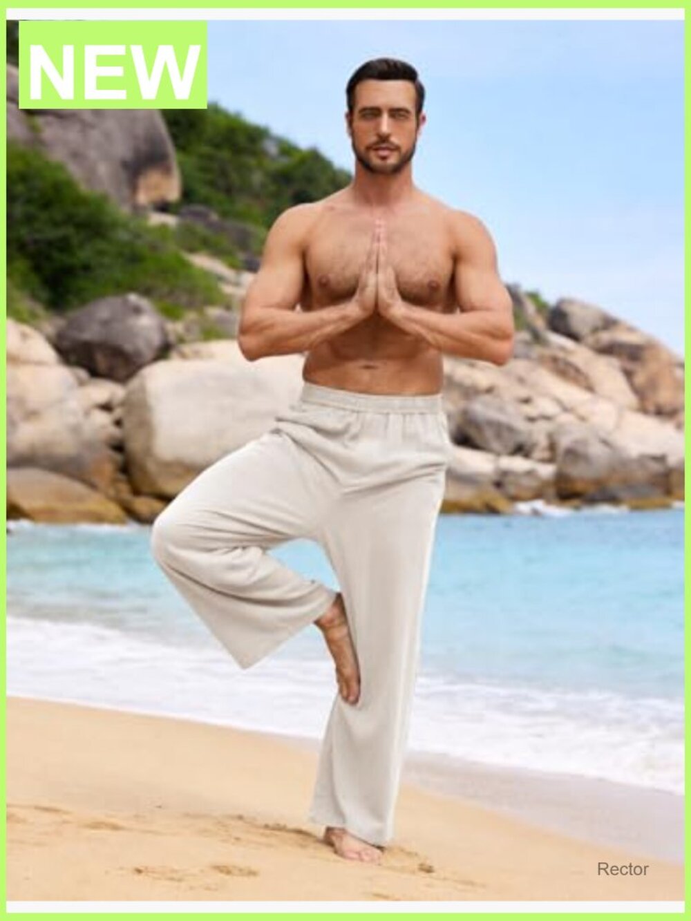 Linen Pants Men Casual Wide Leg Baggy Elastic Waist Yoga Beach Trousers - Picture 5 of 7